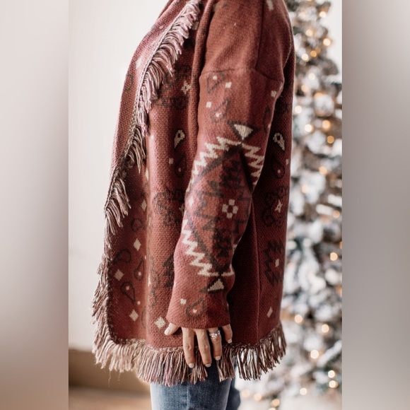 Rust Teddy Jacket with Fringe Detailing - Picture 3 of 11